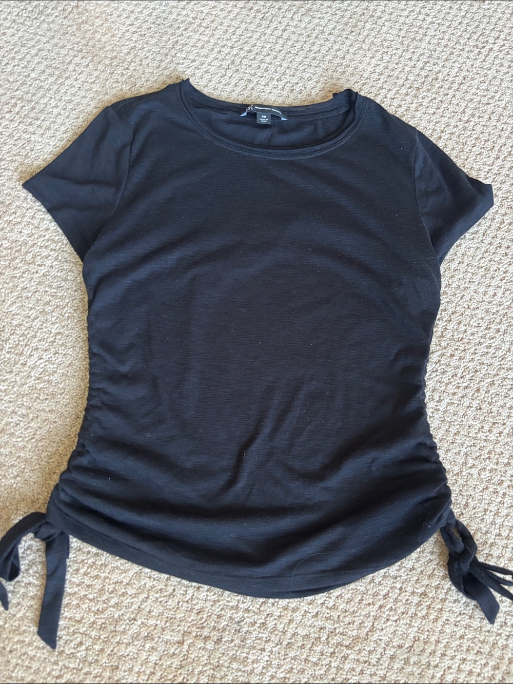 Worn Once INC International Concepts Black Short-Sleeve Ruched Side-Tie Tee
